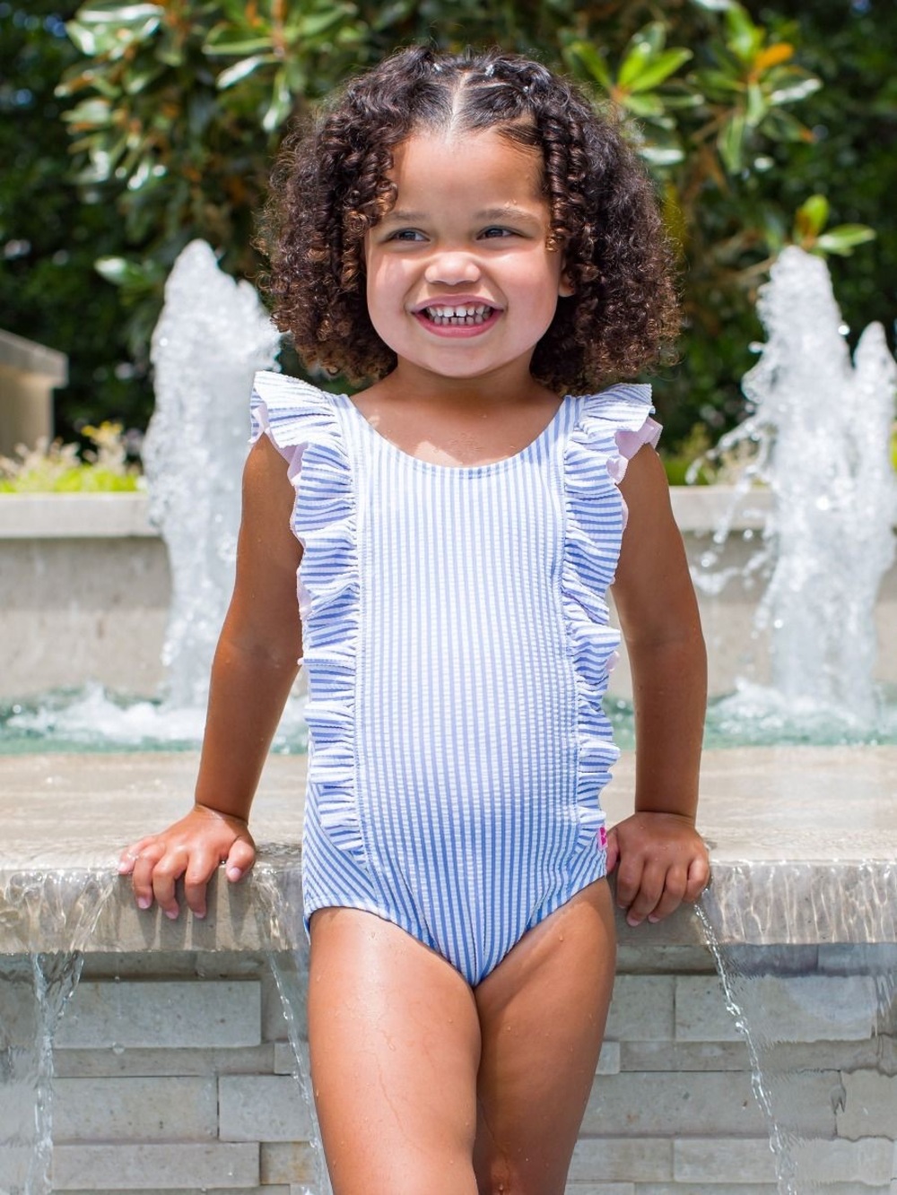 Seersucker Waterfall One Piece Swimsuit Size 8 ~ Ruffle Butts